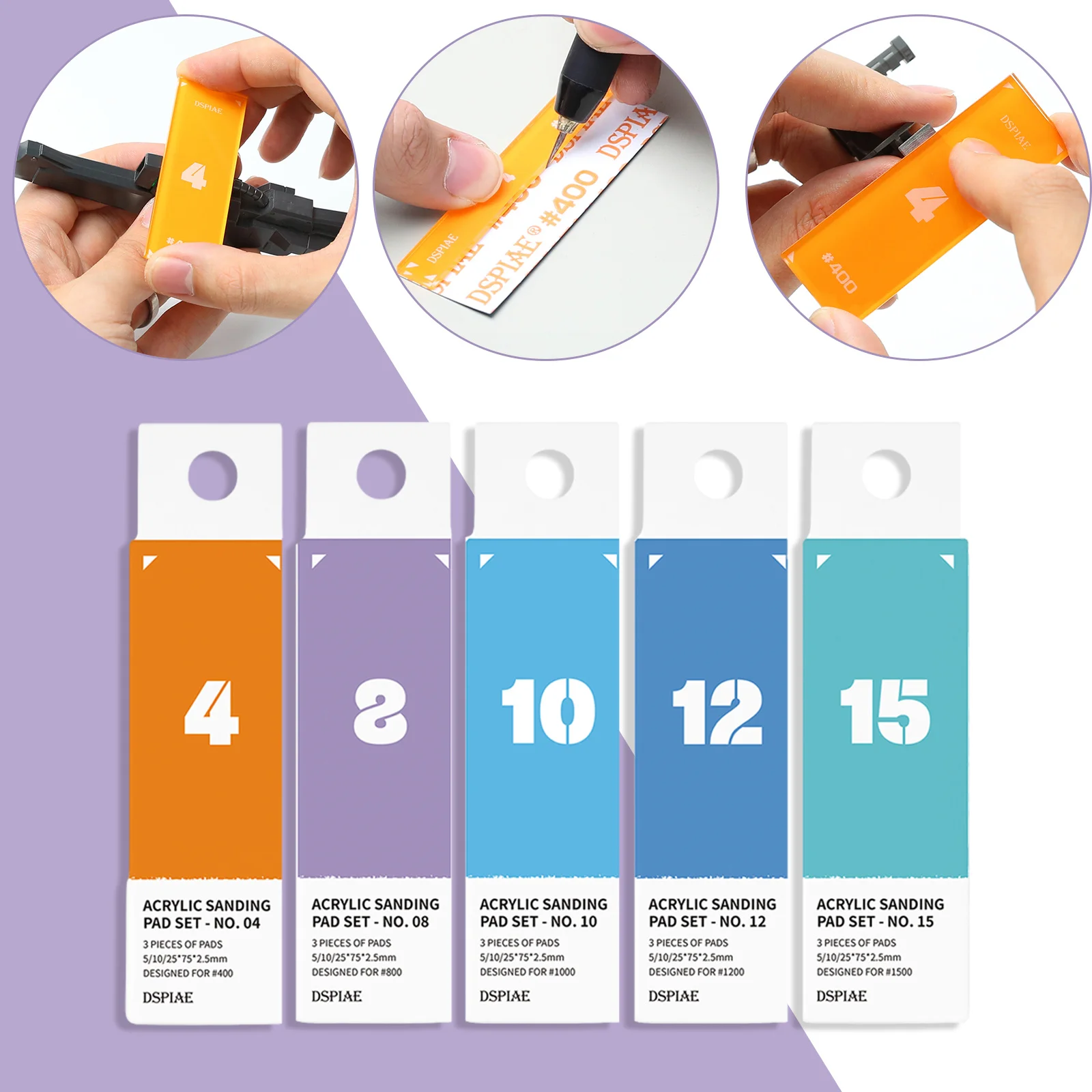 DSPIAE PT-SP Acrylic Grinding Blade Model Tool with Water-Resistant Adhesive Sandpaper Includes Identification Guide