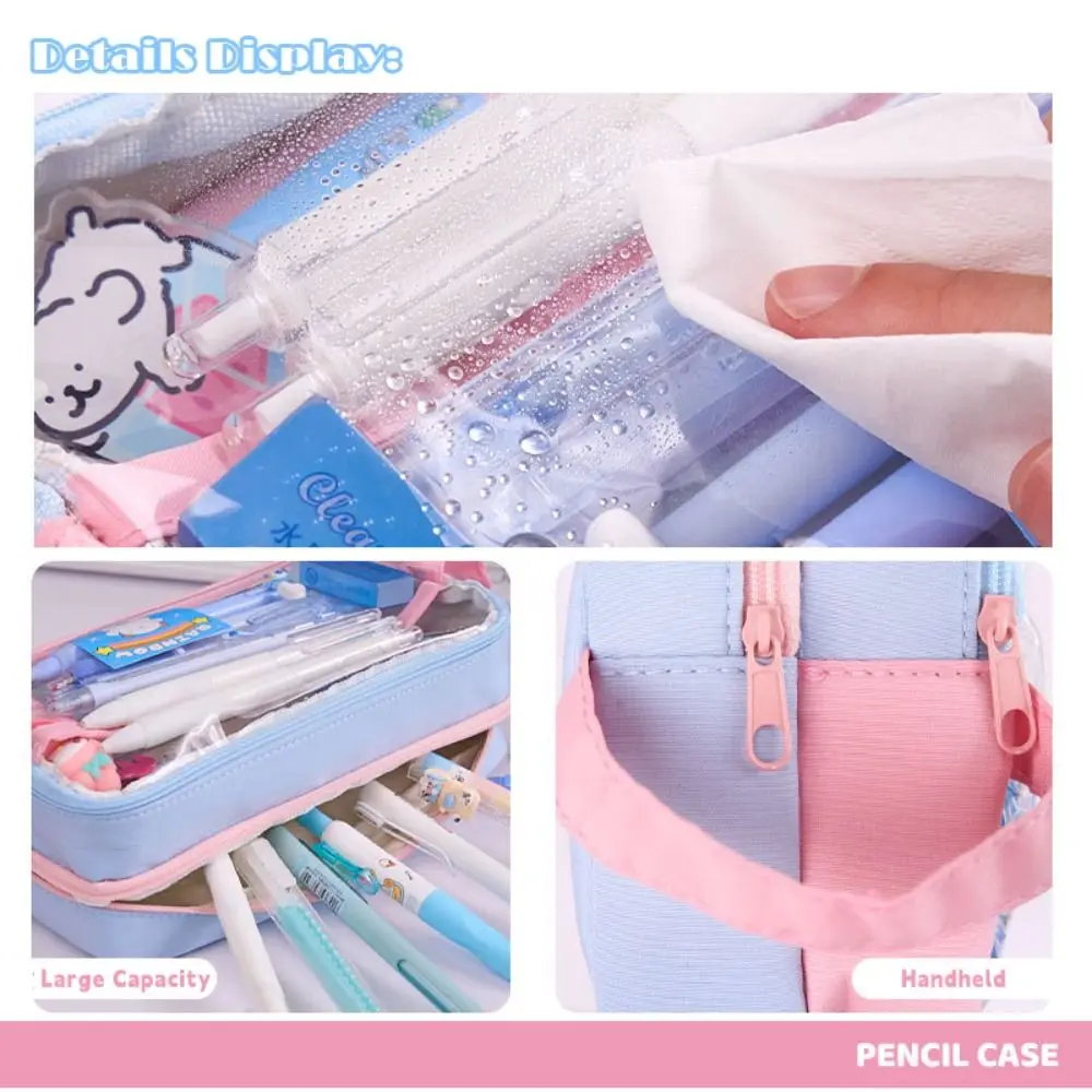 Portable PVC Pen Bag Contrast Color Transparent Pencil Case Large Capacity Waterproof Pen Box Gift