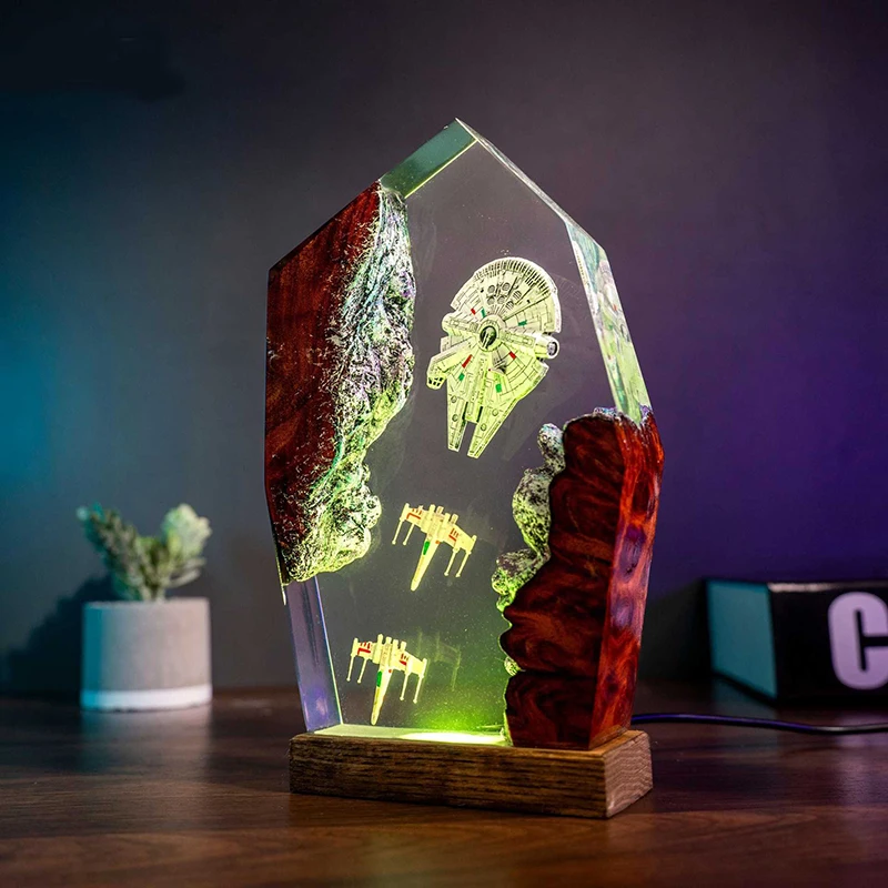 Table Resin Lamp Universe War Sence Colors Night Light Customized  Spaceship Figure Creative Art Desktop Home Decor USB Charge