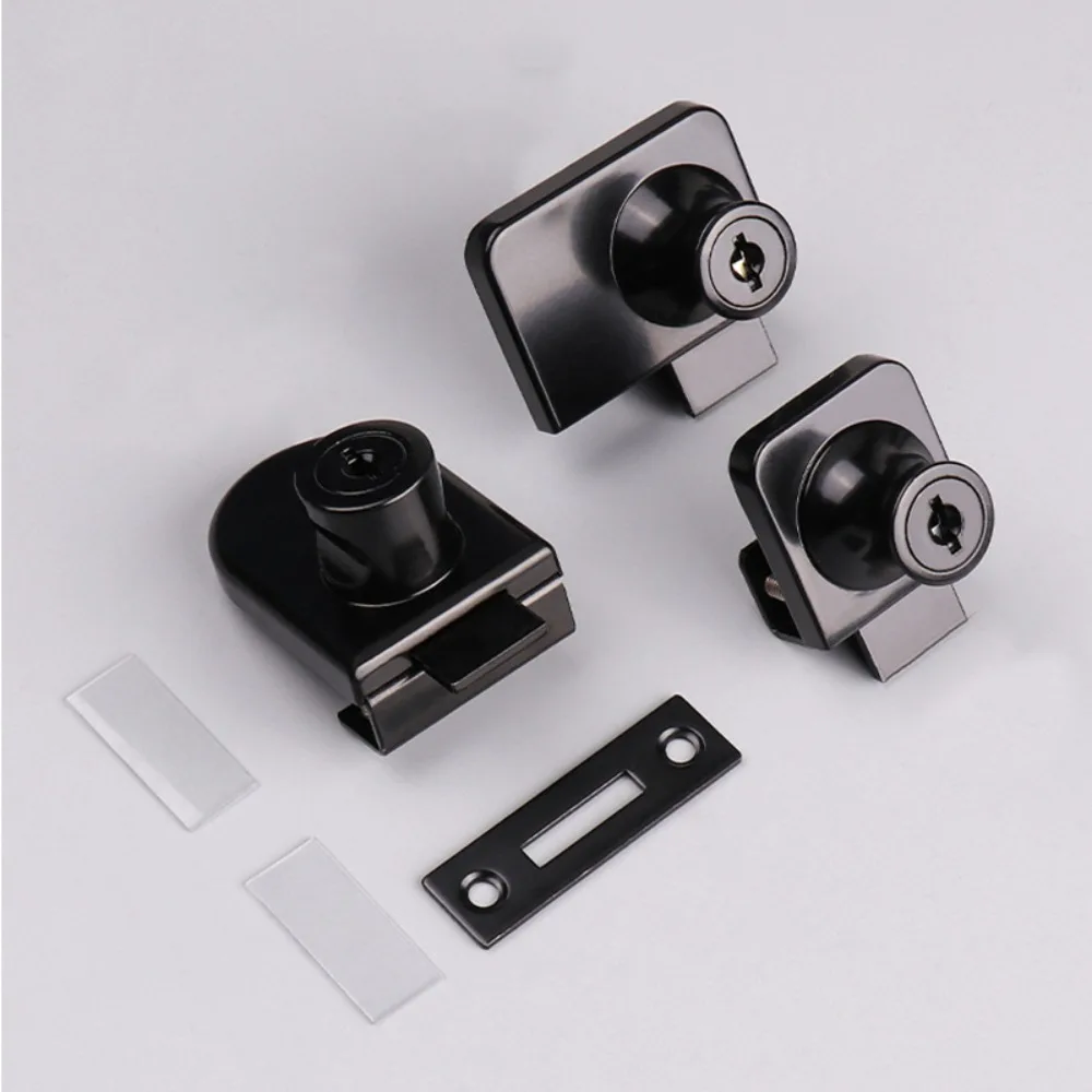 New Zinc Alloy Glass Door Lock Single/Double Door Hardware Cabinet Display Lock Punch-Free Security Cabinet Door Lock Showcase