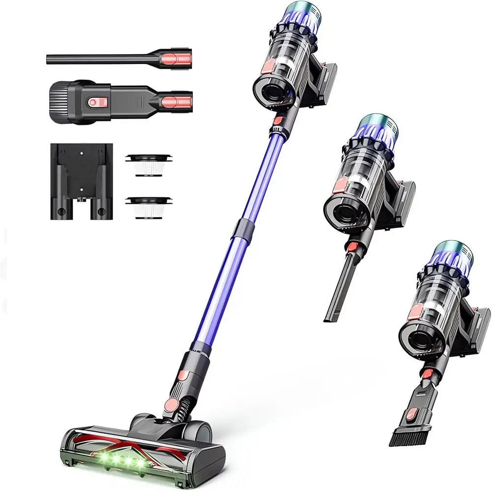 Cordless Vacuum Cleaner 650W 40KPA 60 Mins, Self-Standing with Charging Dock, LED Display, Anti-Tangle Stick for Pet Hair/Carpet