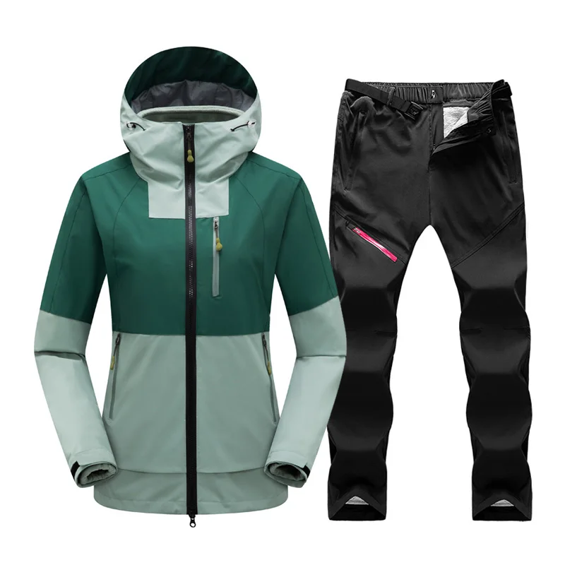 Veste et pantalon de ski 2 en 1 pour femme, optique, chaud, trempé, coupe-vent, imperméable, vêtements de neige, snowboard, vestes d'hiver, marque