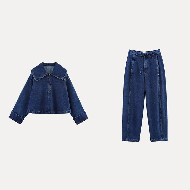 

Z 2025 Spring High Waist Denim Jaet And Pants Set Faionable Outerwear Polyester Fiber Women's Clothing