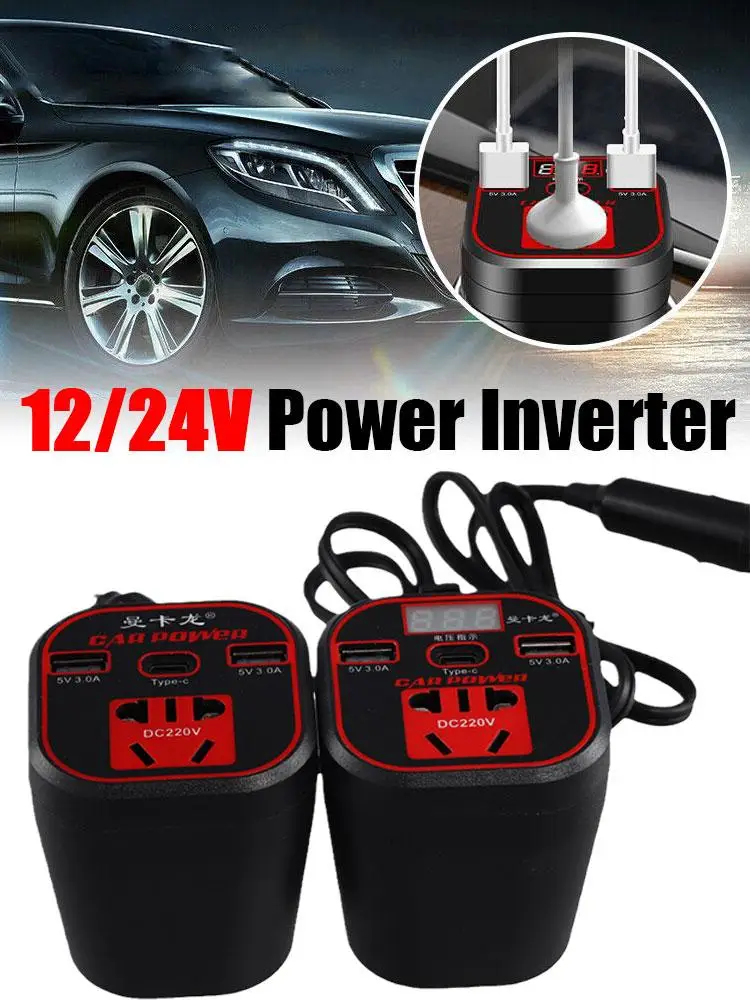 Car Power Inverter 12V/24V TO 220V Converter Type-C Multi-function Charger Socket 3.1A Fast Charger Inverter 12v 220v Pure Sinus