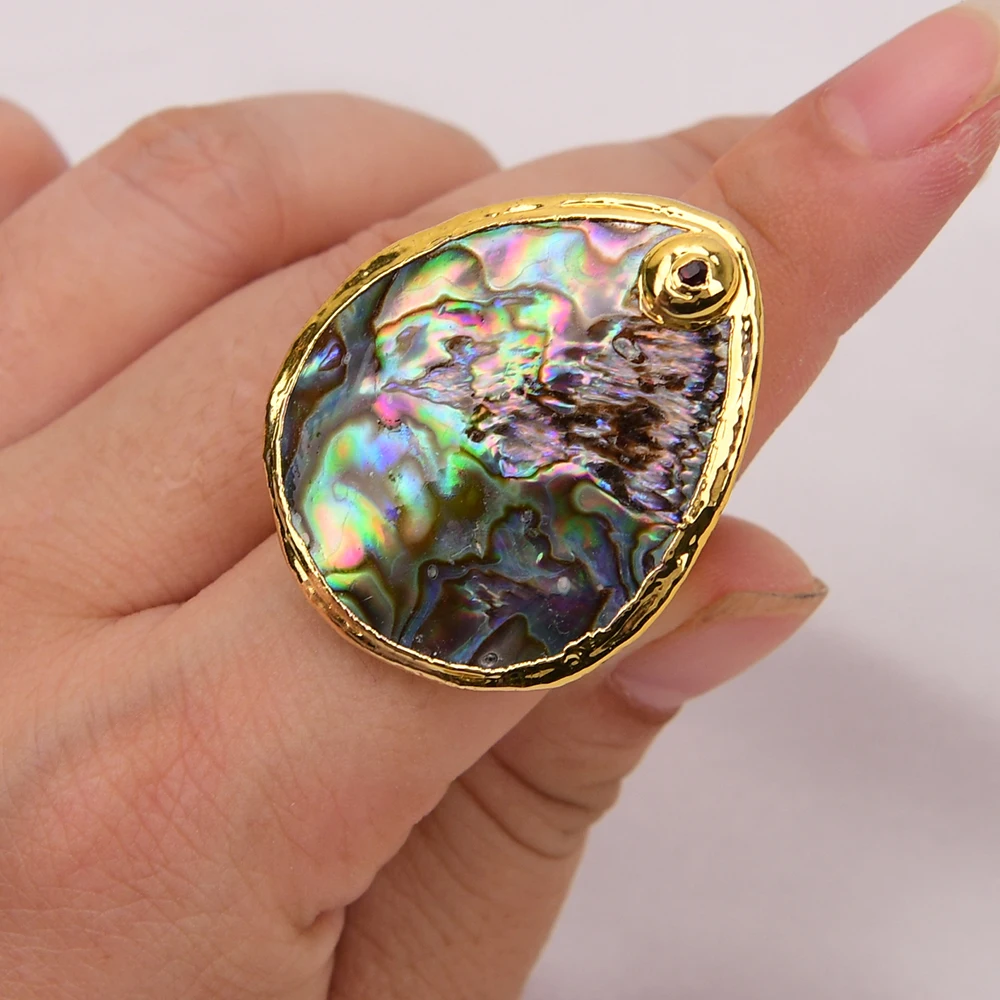 APDGG No013 Natural Green Abalone Shell Crystal  Rings For Women