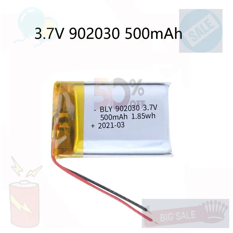 

3.7V 500mAh 902030 Polymer Lithium Ion Rechargeable Battery for LED Lights,bluetooth Speakers,MP5,Selfie Stick,902030 Battery