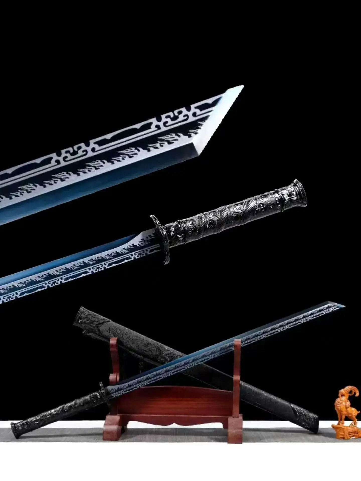 

Chinese Kungfu Battle Sword, Asking God,Real Multi Refined High Manganese Steel Baked Blue Blade,Integrated Metal Handle,Unsharp