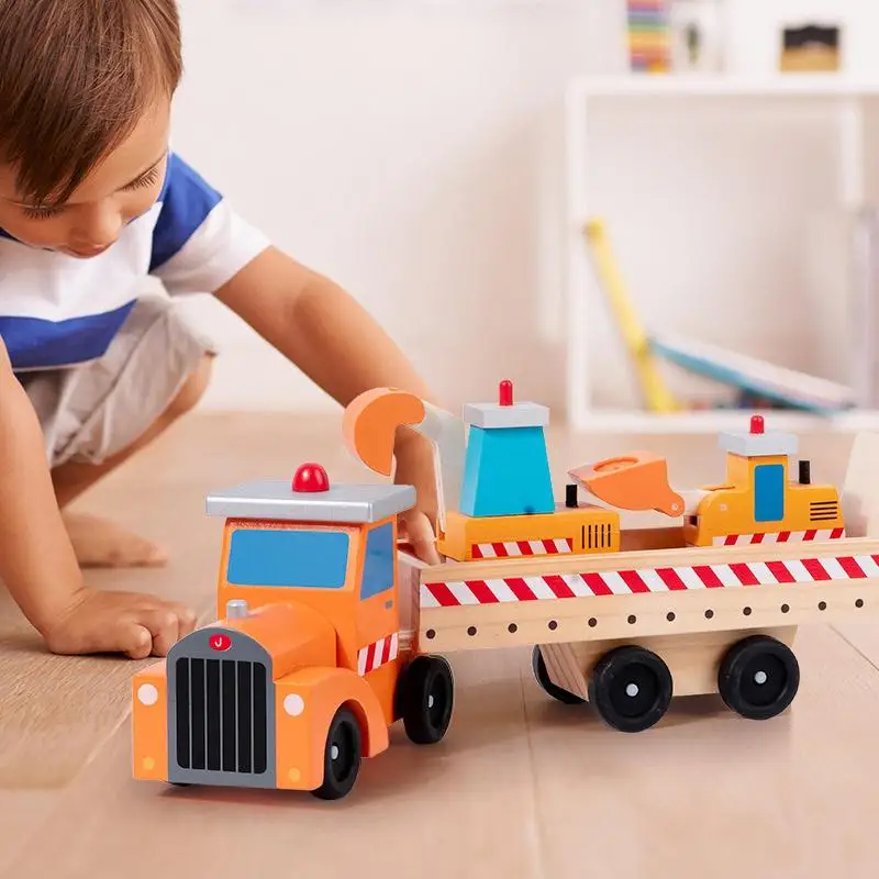 Wooden Construction Toys Safe Wooden Car Toys Construction Toys With Bright Colors Wear-Resistant For Children Boys Girls