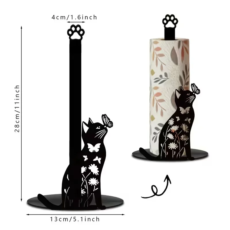 Cute Black Cat & Butterfly 2D Design Tissue Box Vintage Style Kitchen Countertop Paper Towel Roll Holder