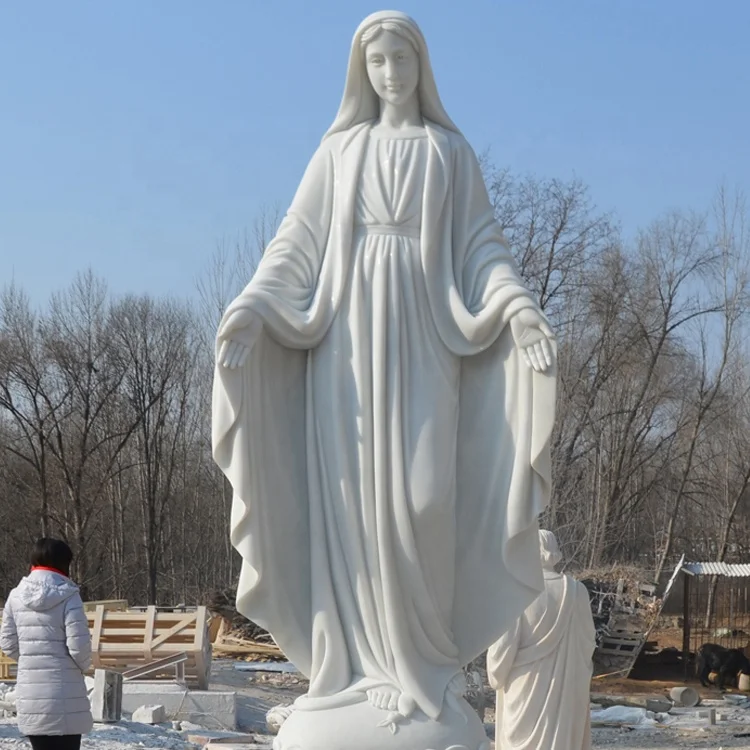 Hand drawn outdoor decoration white marble statue of the Virgin Mary