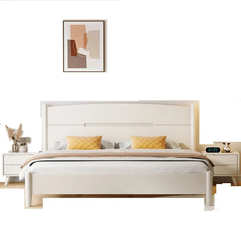 

Cream wind solid wood bed modern and simple double master bedroom apartment bed single