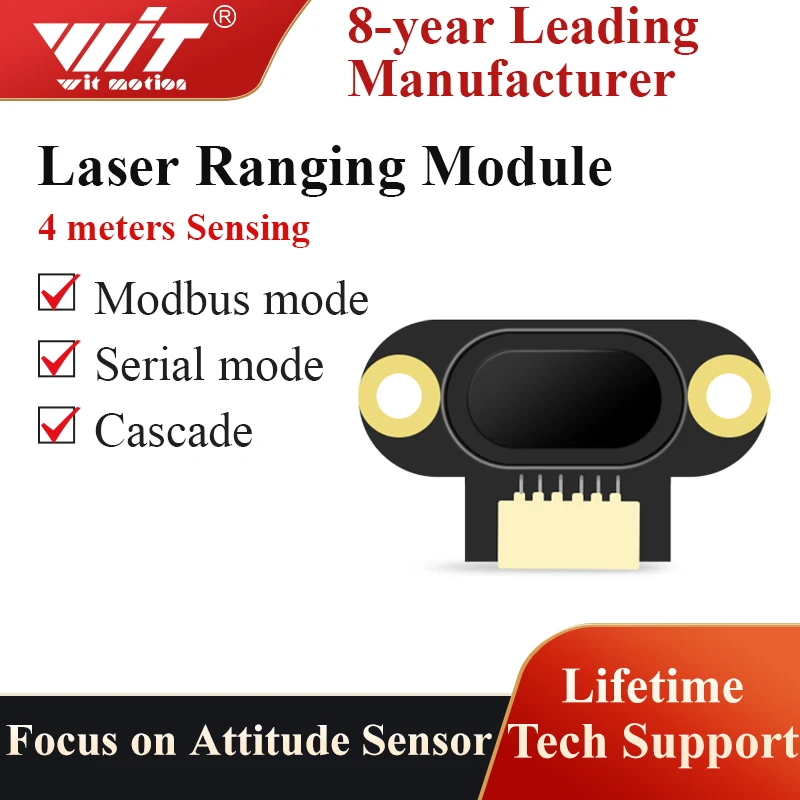 WitMotion UART VL53-400 Laser Ranging Sensor(4-400cm),  VL53L0 Laser Distance Module(3-200cm), TTL/IIC 100Hz Data Output, 3.3-5V