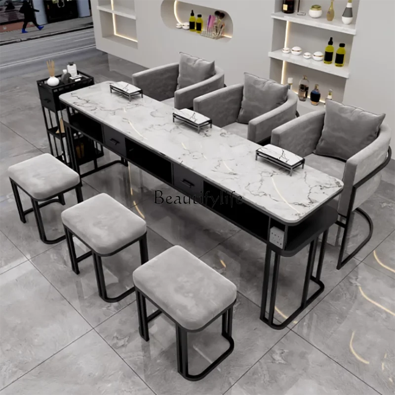 유리 상단 디자인 네일 테이블 다기능 전문 클래식 유행 네일 테이블 스토리지 간단한 메사 매니큐어 가구