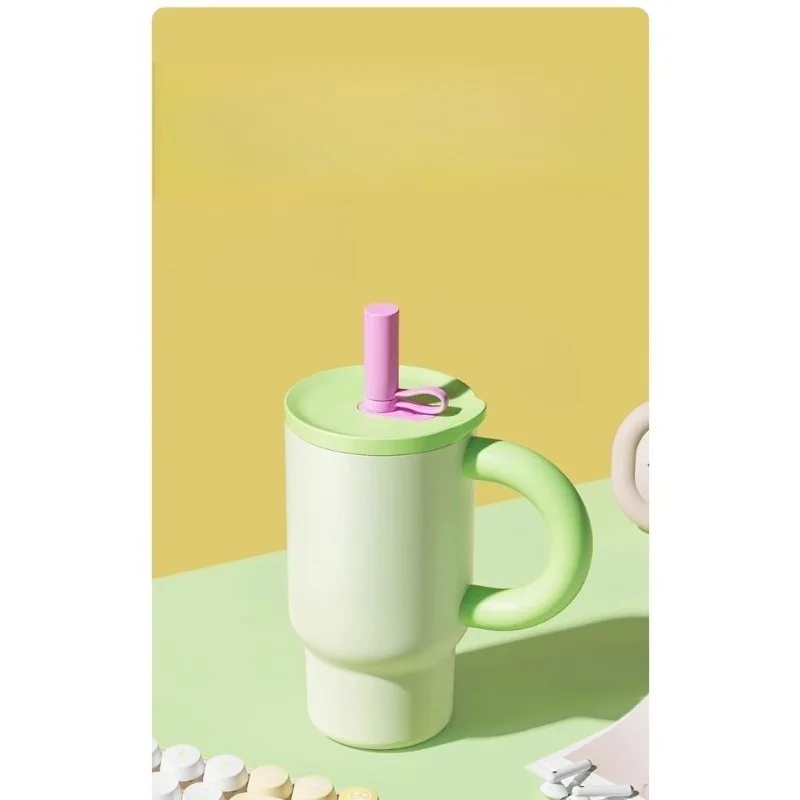 

Large capacity straw thermos cup desktop ice stainless steel water cup women's summer high value coffee