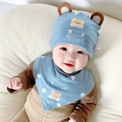 2pcs/Set Bear Baby Beanie Hat Scarf Set Cotton Newborn Hats for Girls Boys Baby Cap Cartoon Infant Toddler Bonnet Hats