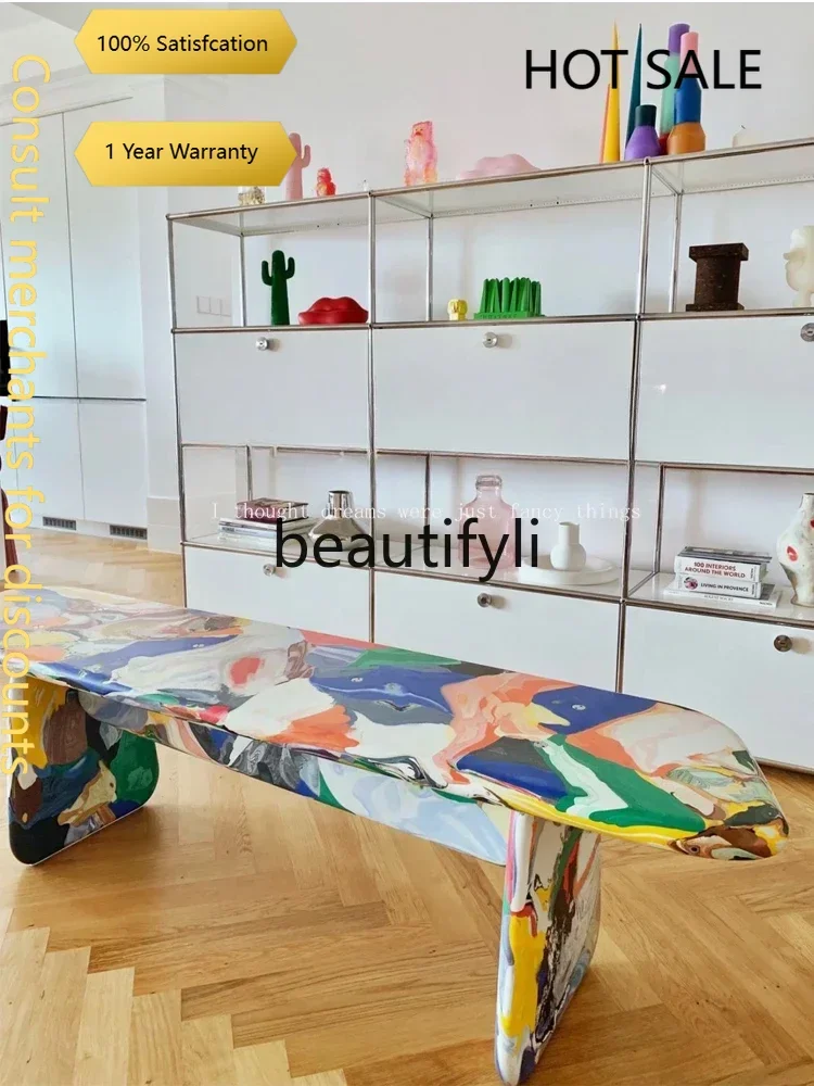 D5556 Medieval creative color casual dining table bench designer artistic personality painted bed shoe changing bench