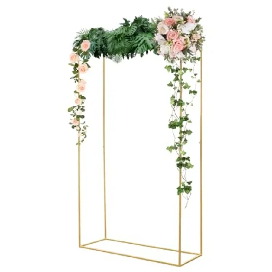 Wedding ceremony square backdrop arch for garden party decoration, metal frame with gold finish, 9.2FT height, sturdy and elega