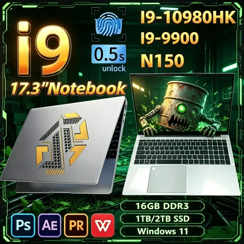 Hot High‑Speed 17.3" Ultra‑Slim Notebook,2026 New Intel I9‑10980HK/I9‑9900/N150 16GB 32GB 2TB SSD Win11 Gaming Office Laptop