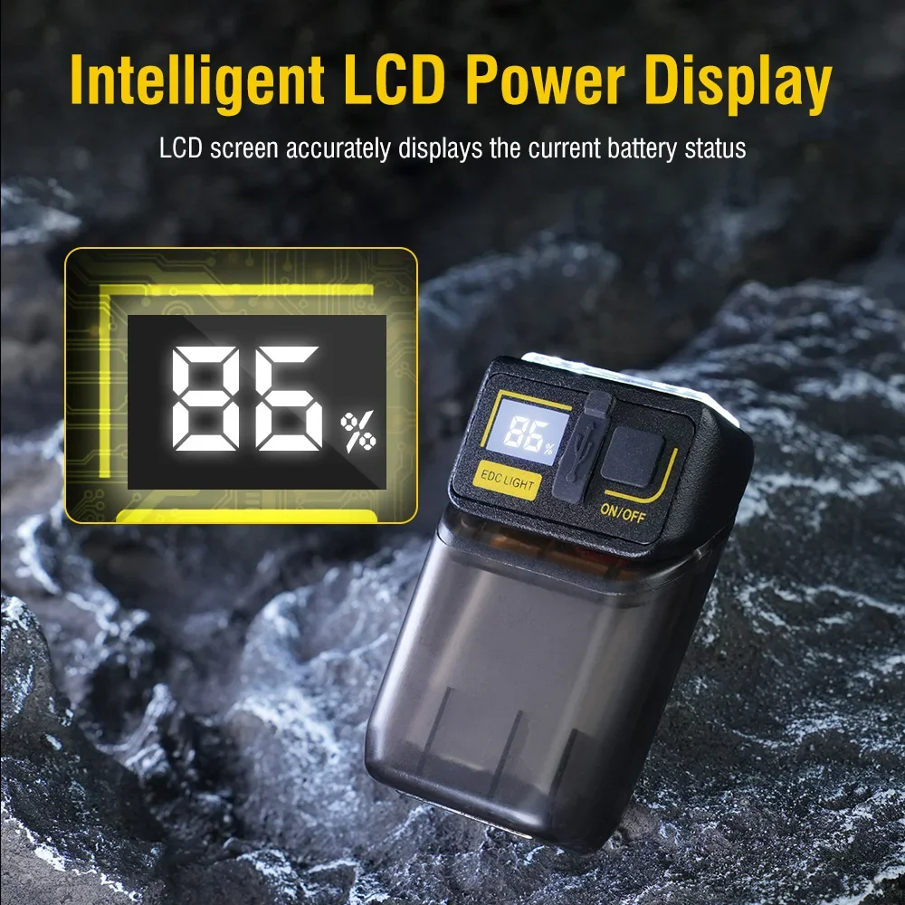 BORUiT 380LM 회전식 EDC LED 손전등 USB-C 충전식 키체인 작업등 토치 (자석, 전원 표시, 캠핑 랜턴 포함)