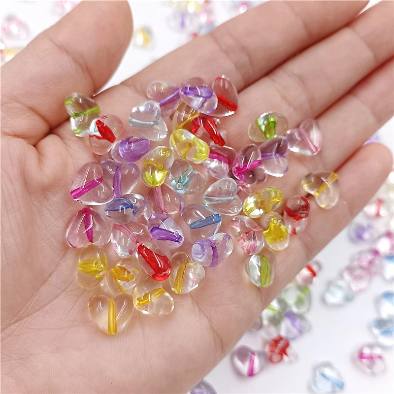 20pcs/lot 9*11mm Love Heart Acrylic Bead Transparent Loose Spacer Beading DIY Bracelet Accessories For Jewelry Making