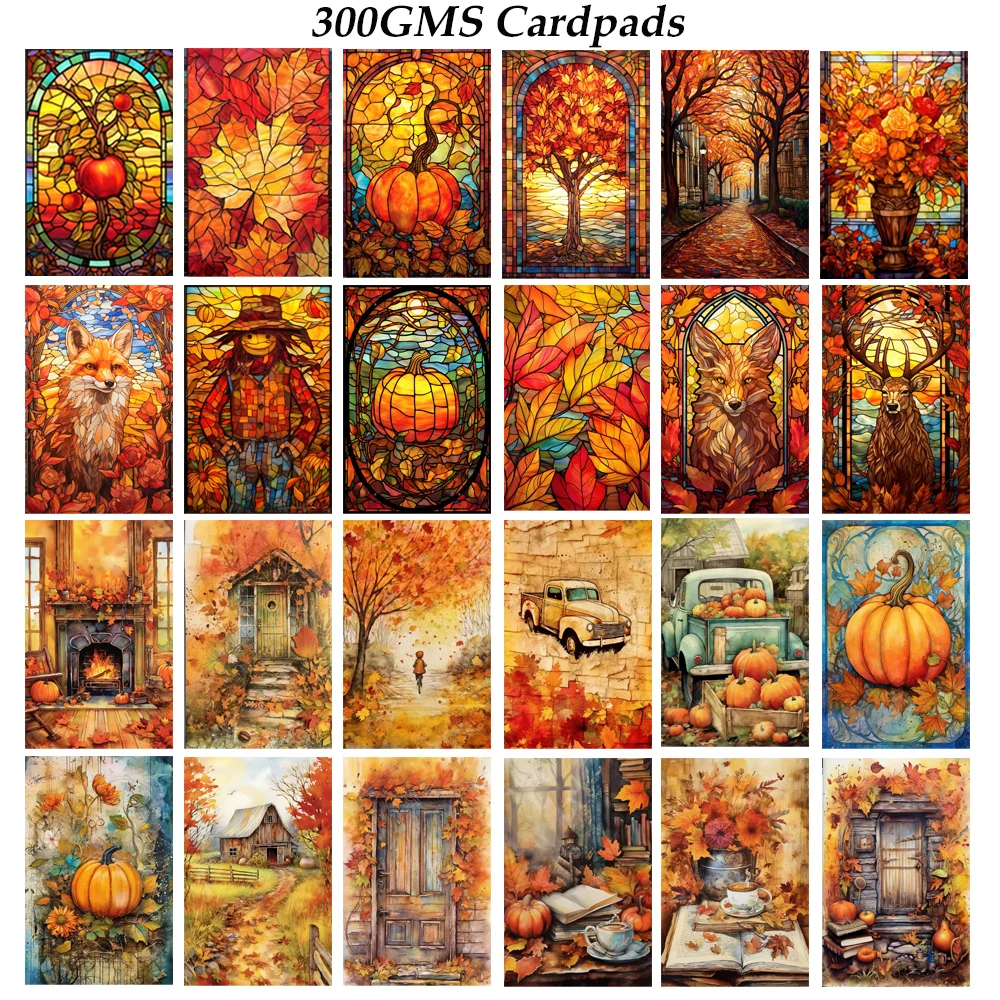 JAIIMAN60pieces(24cards+36stickers)Autumn Writable Holiday Ephemera Thick Card Set,for ArtsCrafts,Scrapbooking Supplies,Journal