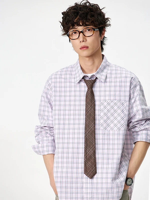 

TANGZ Studio Men's Retro American Plaid irt Long Sve Loose Casual Versatile College Sle Cotton Outerwear Coat