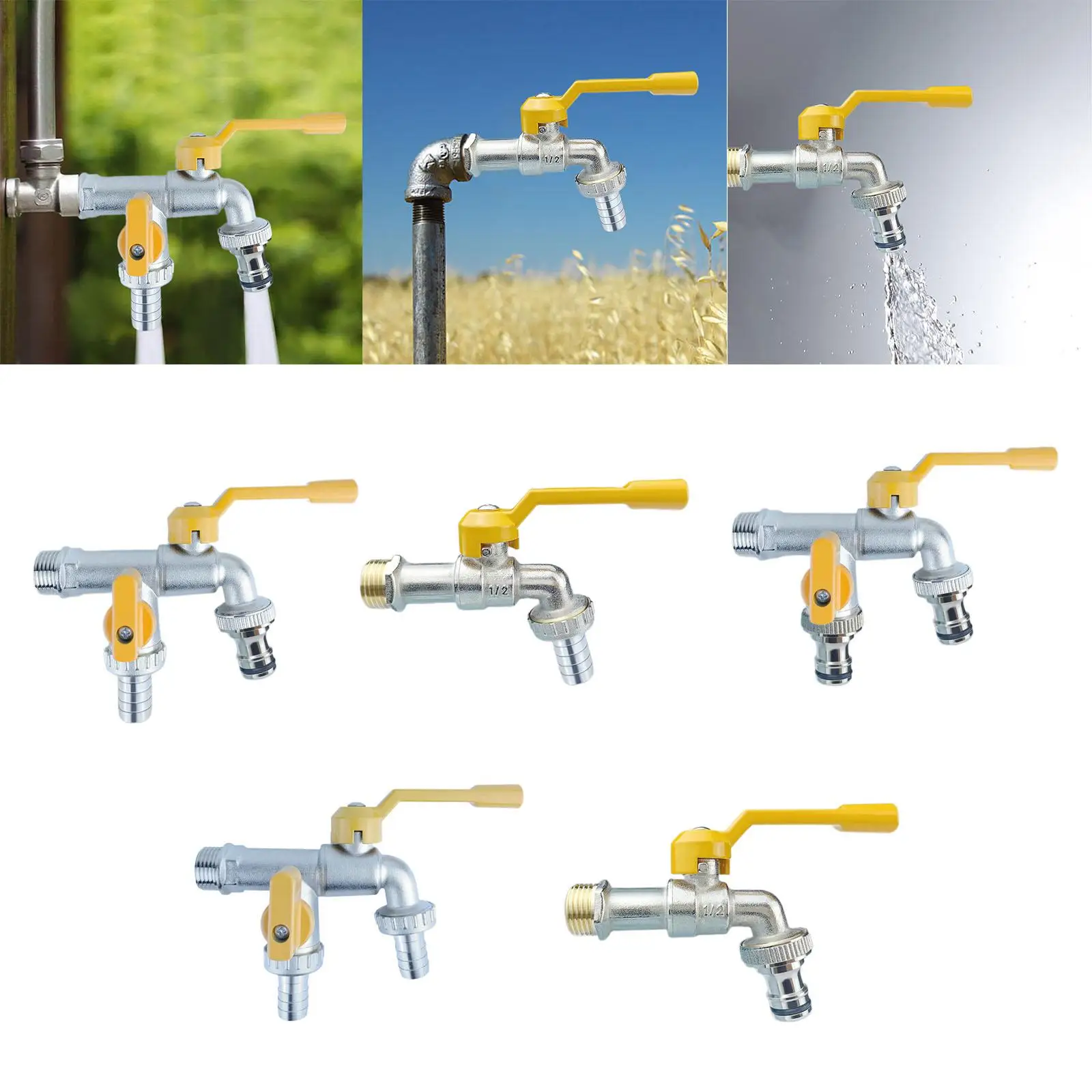 Garden Hose Faucet 1 in 2 Cold Water Faucet Multipurpose Outdoor Garden Tap Washing Machine Tap for Hotel Garden Outdoor