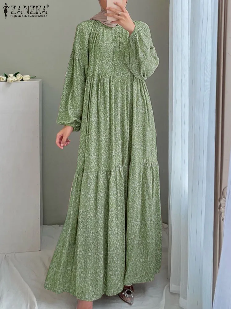 ZANZEA Woman Muslim Maxi Dress Fashion Eid Mubarek Dresses Casual Rufffles Hem Sundress Elegant Party Vestidos Oversized 2024