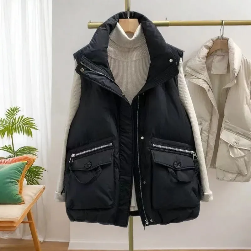 

Down Cotton Women's Vest Coat 2025 Autumn Winter Female Korean Version Loose Sleeveless Jacket Joker Fashion Waistcoat Overwear