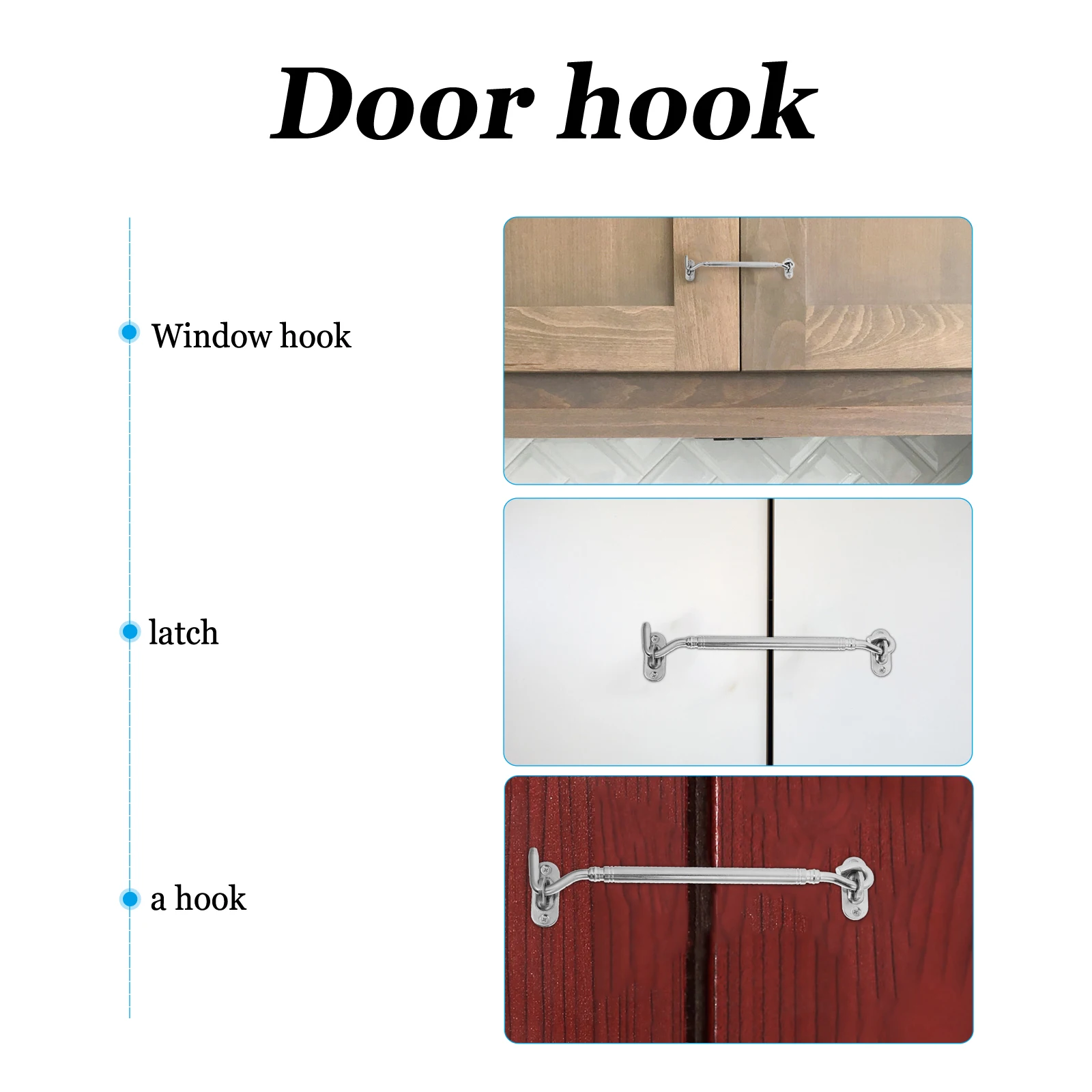 

3 pcs Stainless Steel Window Heavy Duty Door Latch Cabinet Gate Lock Windproof Durable Rustproof Metal Shutters Windows Security