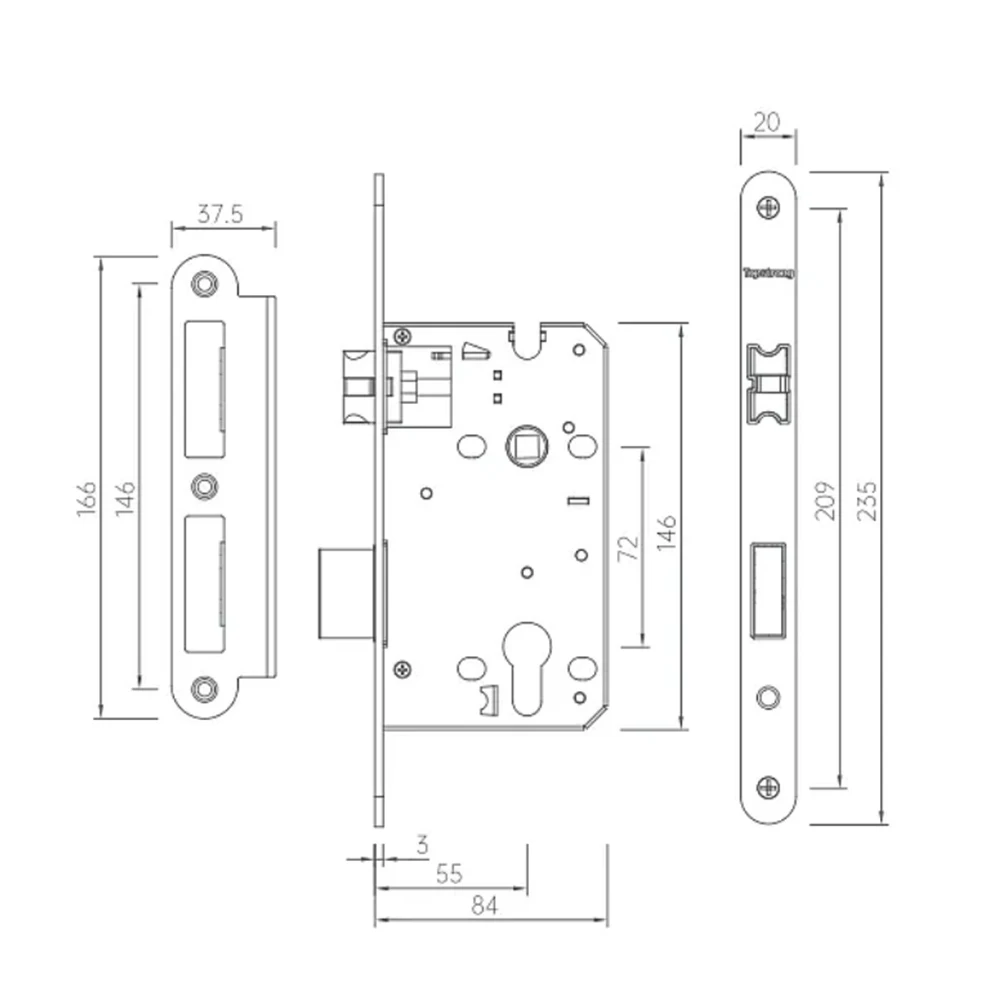 مقابض أبواب نقر صامتة مبسطة باب نار مضاد للصدأ لغرفة النوم والحمام والأجهزة المنزلية مع جسم قفل اسطوانة القفل