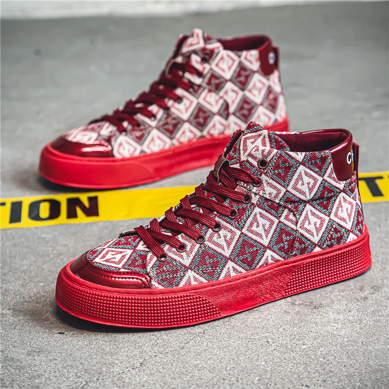 

2024 Hot Red Vulcanize Sneakers Men Platform Men‘s Skateboarding Shoes Streetwear Canvas High top Shoes For Men Casual Sneakers