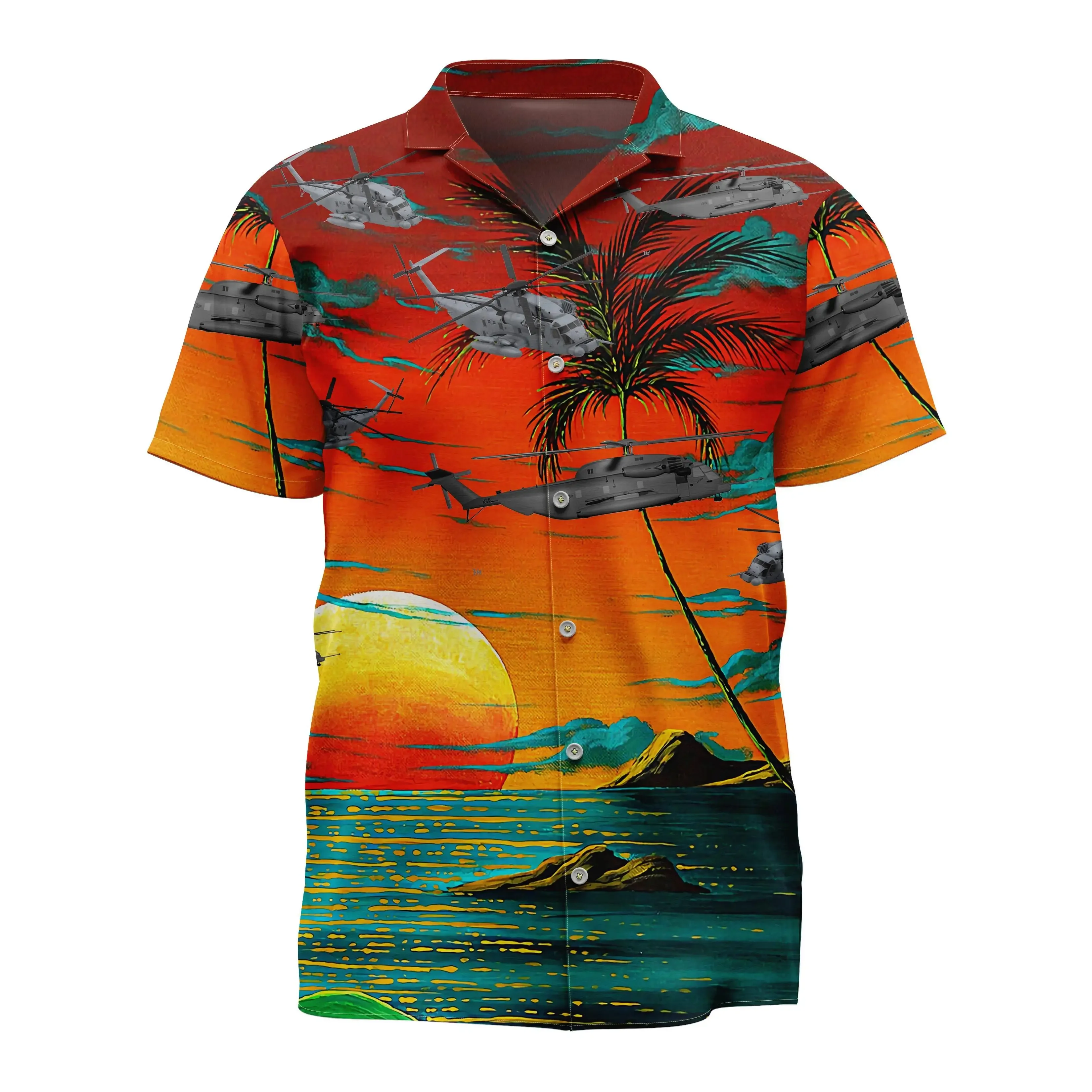 Jumeast Airplane Pattern Short Sleeve Hawaiian Shirt Funny Palm Tree Graphics Polyester Aloha Shirts Tropical Leaves Man Clothes