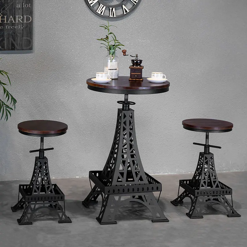 Iron solid wood bar chair adjustable chair Paris tower stool industrial style creative chair modern cafe bar chair