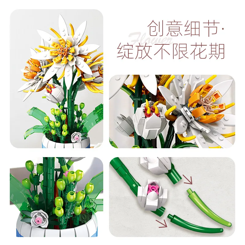 Decoración de mesa para el hogar, maceta de simulación DIY, bloques de construcción, juguetes de Epiphyllum