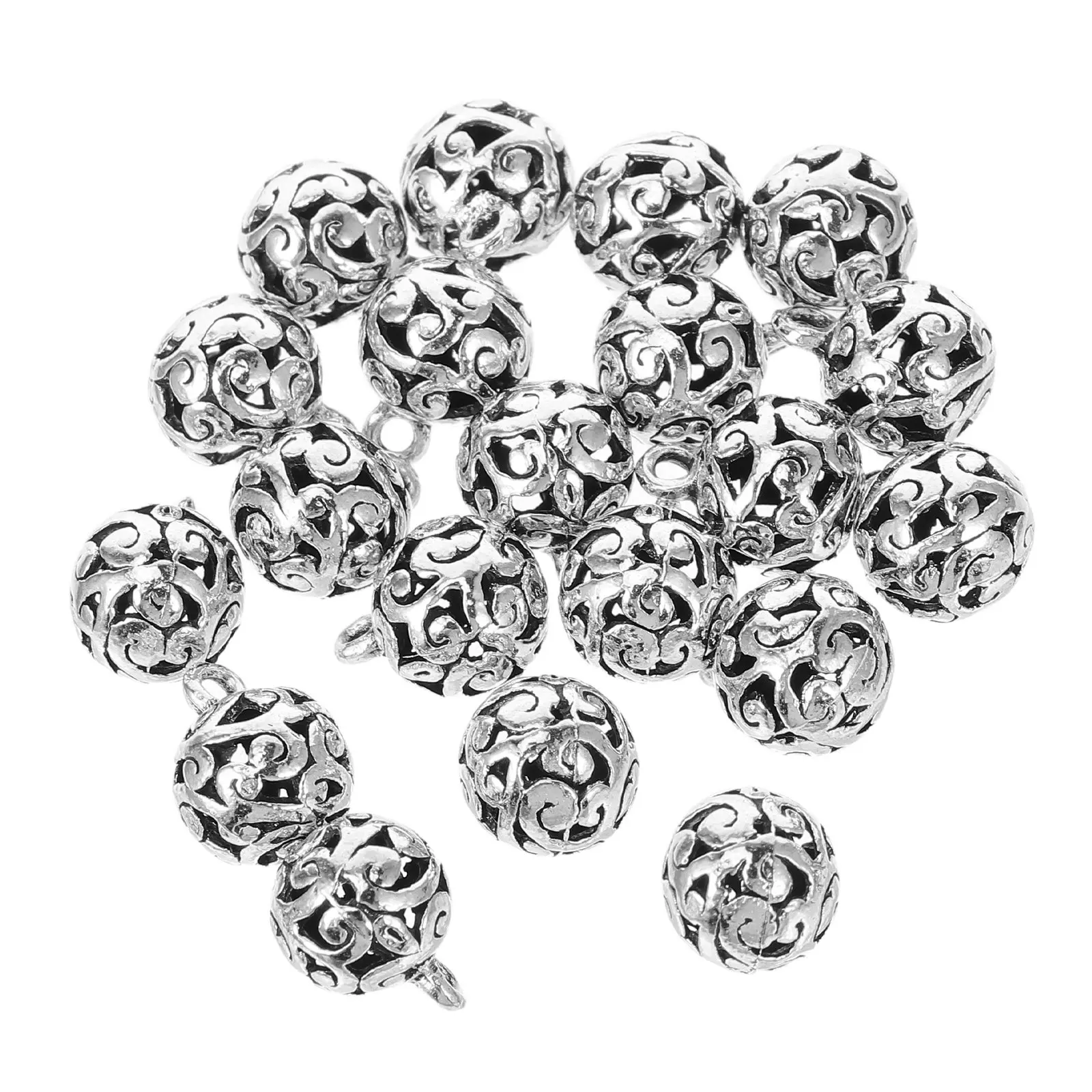 50Pcs Hollow Ball Charms Vintage Alloy Hollow-Out Flower Ball Pendants for Jewelry Making Ethnic Style Charms Bracelets
