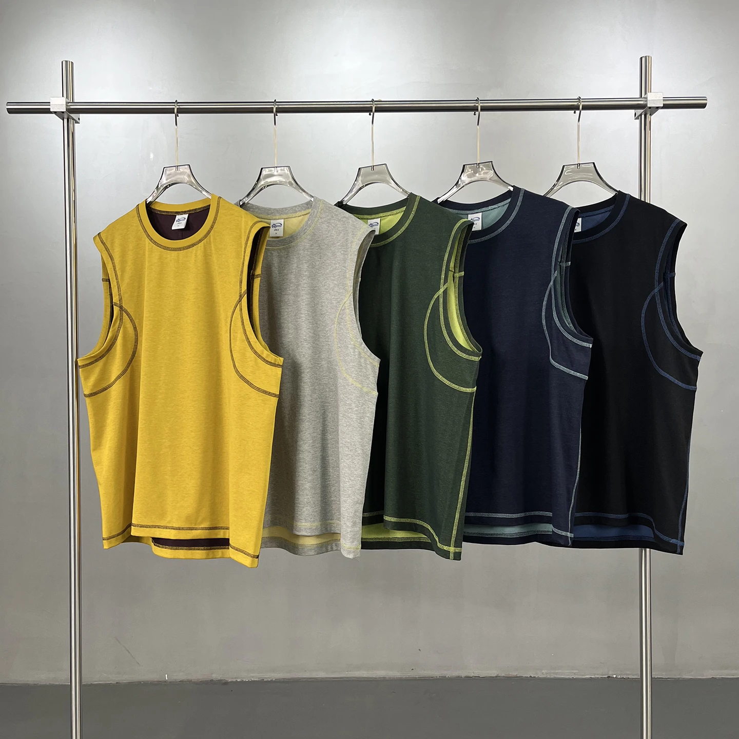 

High Street Color Block Sports Vest Quick Dry Double Sided Unisex Loose Fit Sleeveless T-Shirt Breathable Summer Casual Top