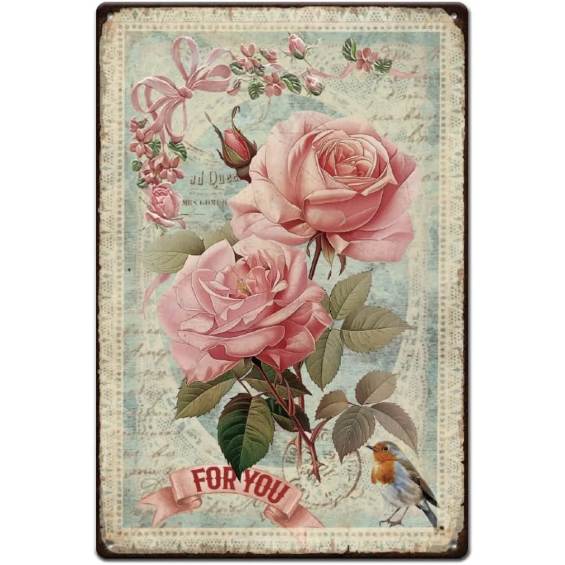 Vintage-Metallposter, Rosenblüten-Schild, rustikale Wandkunst für die Dekoration von Zuhause, Bar, Café, Schlafzimmer