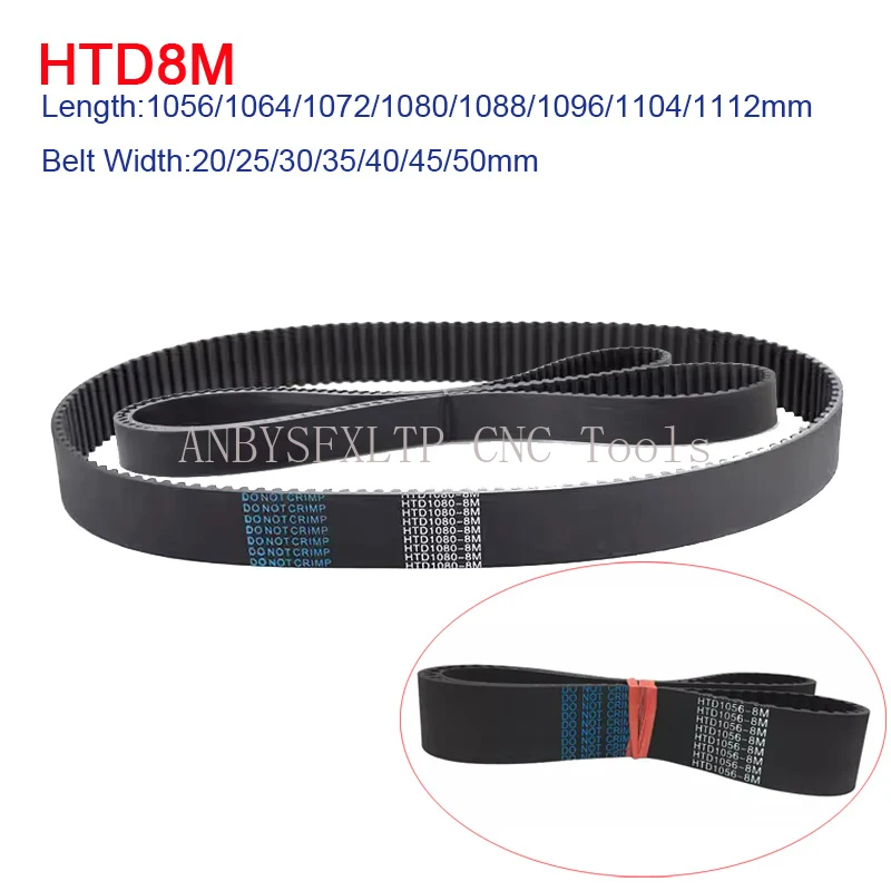 

HTD8M Rubber Synchronous Belt Length1056/1064/1072/1080/1088/1096/1104/1112mm Width 20/25/30/35/40/45/50mm Arc Tooth Timing Belt