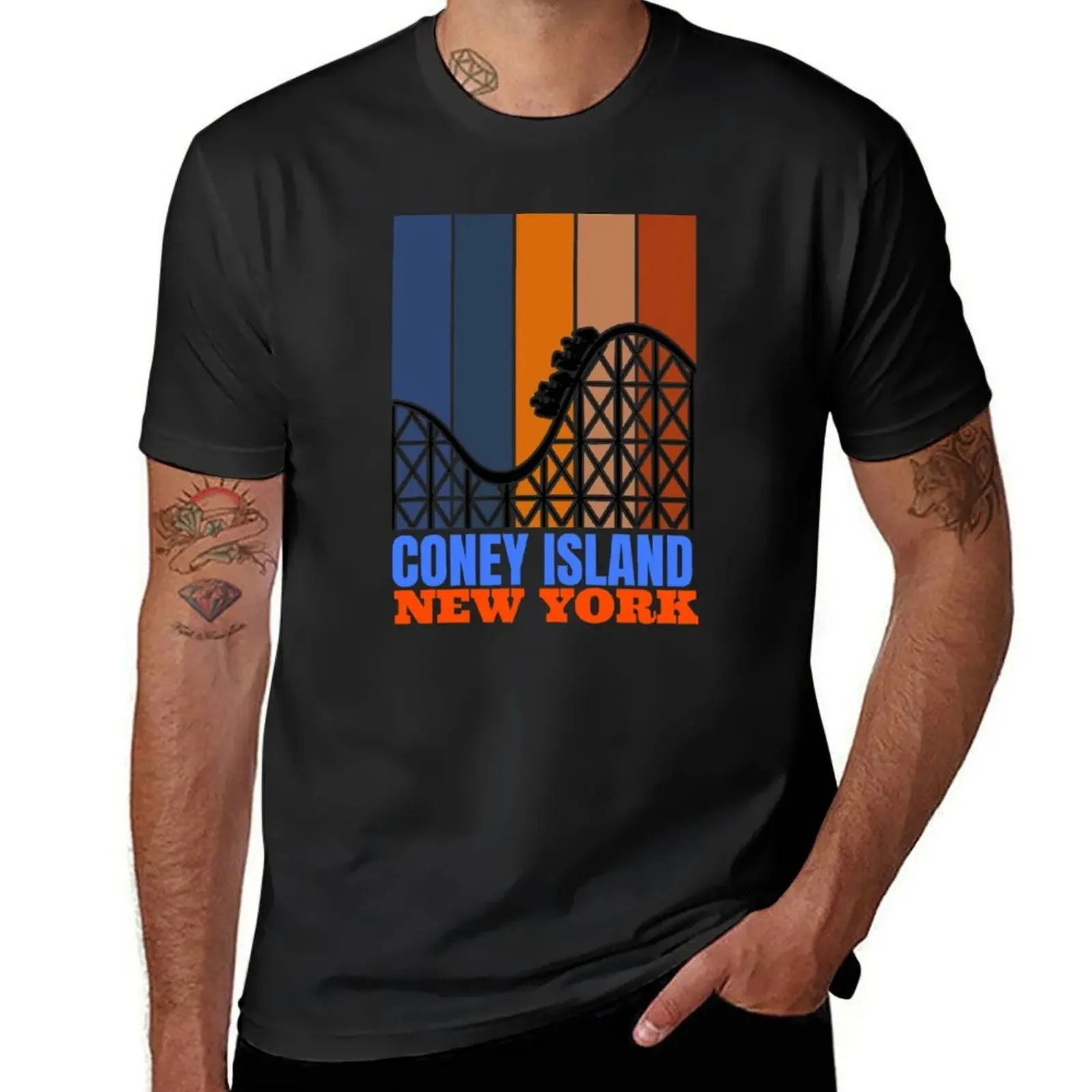 

Coney Island New York Vintage Sunset Boardwalk Tee T-Shirt customizeds Short sleeve tee men clothings Male fashion Hot Sale