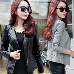 Phụ Nữ Mới Biker Áo Mùa Xuân, Mùa Thu 2020 Slim Dài Tay Dây Kéo Moto Style Đen Áo Khoác Nữ Giả Áo Khoác Da