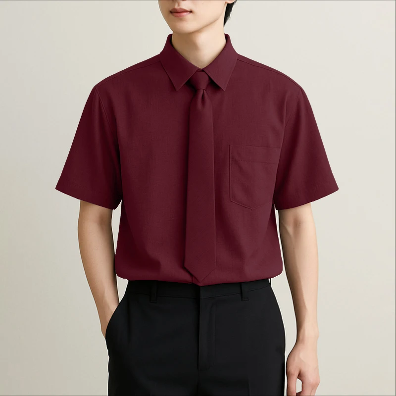 

INCERUN Мужская рубашка Сплошной цвет с лацканами и короткими рукавами на пуговицах Мужская одежда с галстуком Уличная одежда Свободные модные повседневные топы в корейском стиле