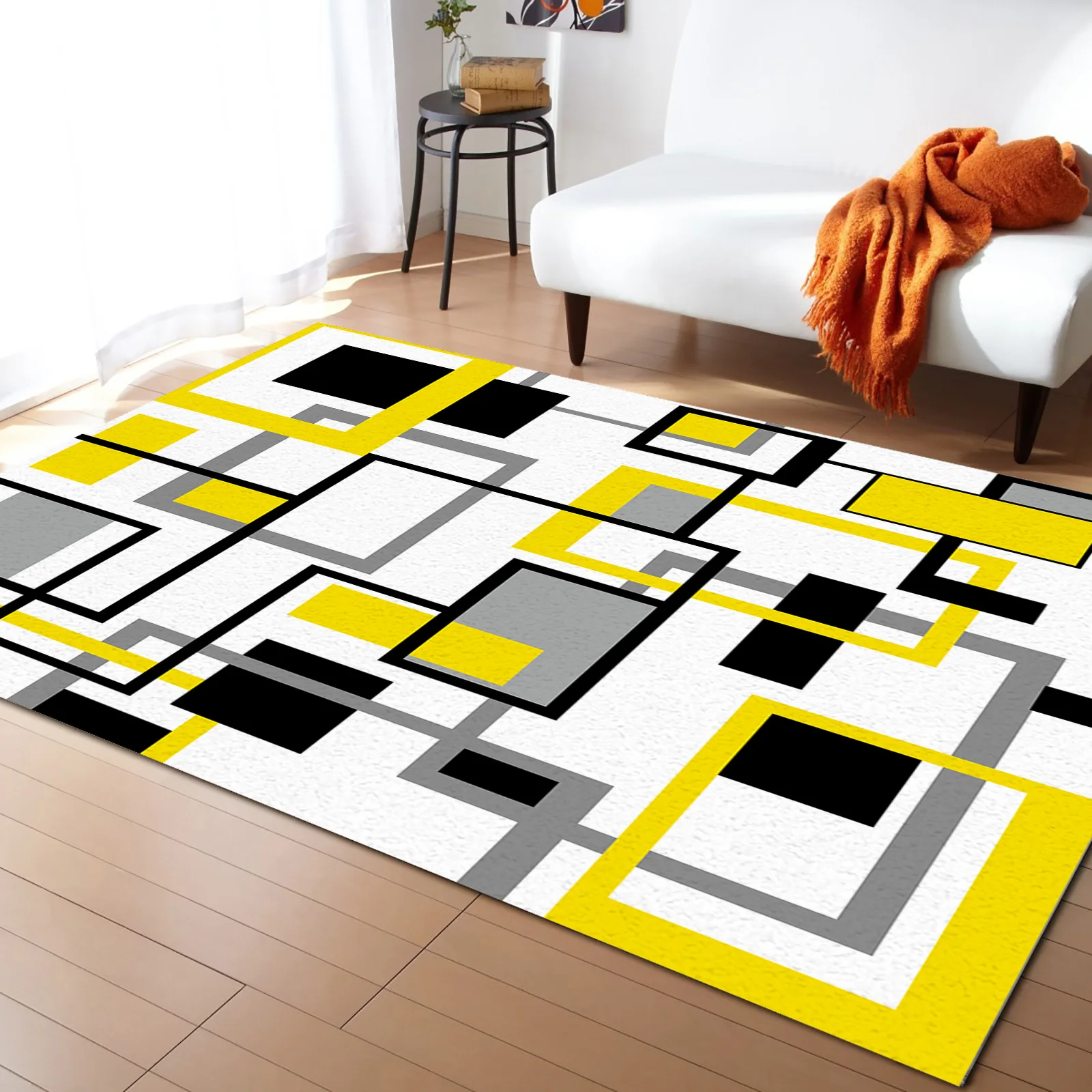 

Nordic Medieval Geometric Abstract Yellow Carpet Area Rug Kids Room Living Room Bedroom Home Play Decoration Large Floor Mat