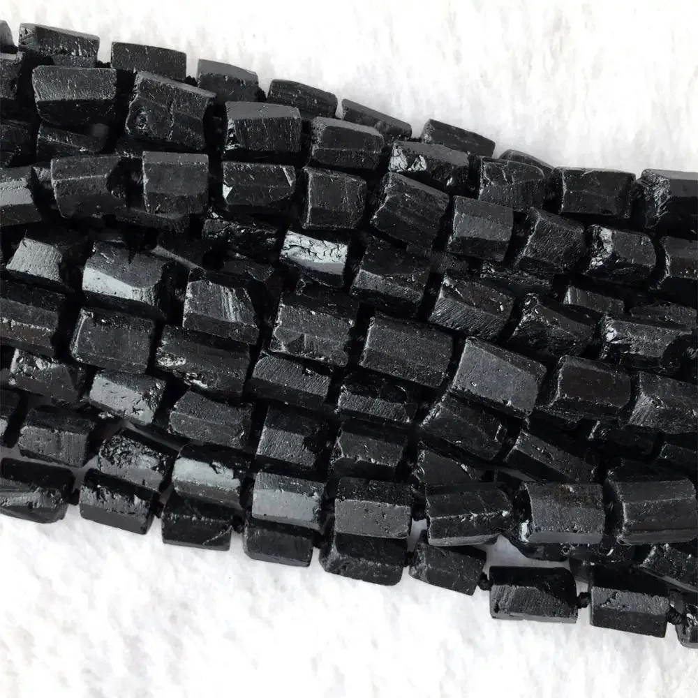 

2pcs Natural Genuine Raw Mineral Black Tourmaline Hand Cut Nugget Free Form Loose Rough Matte Faceted Beads 6-8mm 15"