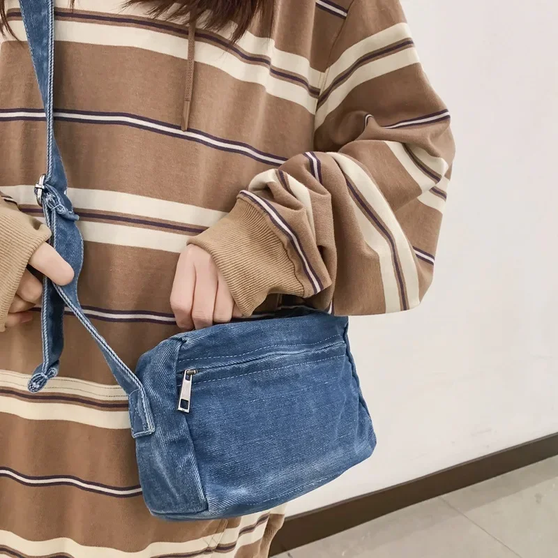 Moda z lat 90. Denim Y2K mały rozmiar smartfona worek torba na ramię strona Vintage tekstylia tkanina torba Crossbody