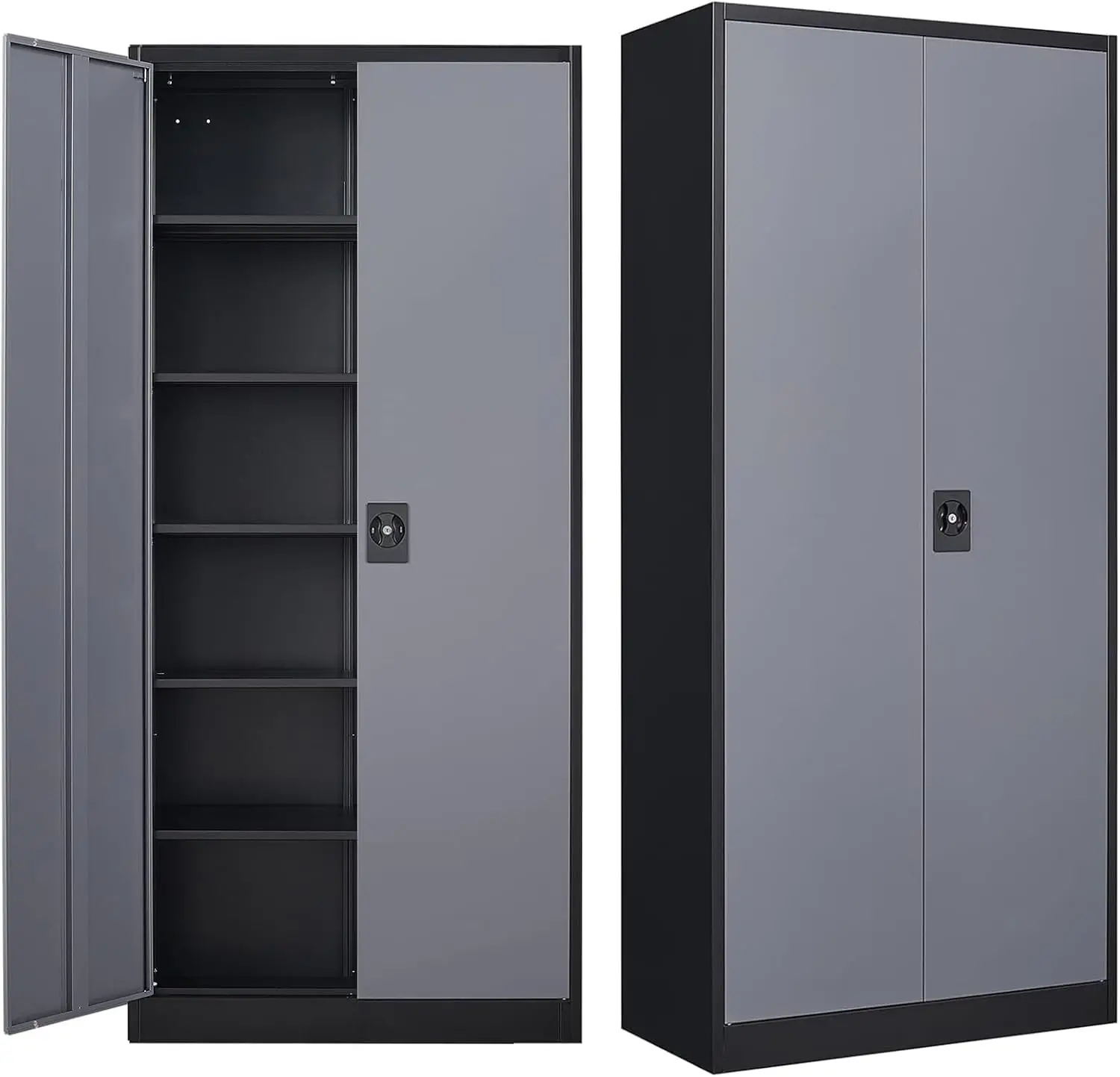 Metal Storage Cabinet with Locking Doors, Black Garage Lockable Steel Cabinets with 4 Doors and 5 Shelves for Home, Garag