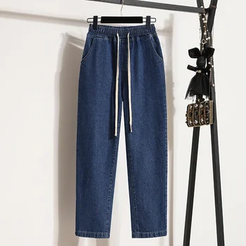 أساسيات خمر عادية مرونة الخصر الدانتيل متابعة مستقيم الساق الجينز الدنيم السراويل الطويلة الشارع الشهير شارع العليا الخريف حجم كبير الملابس