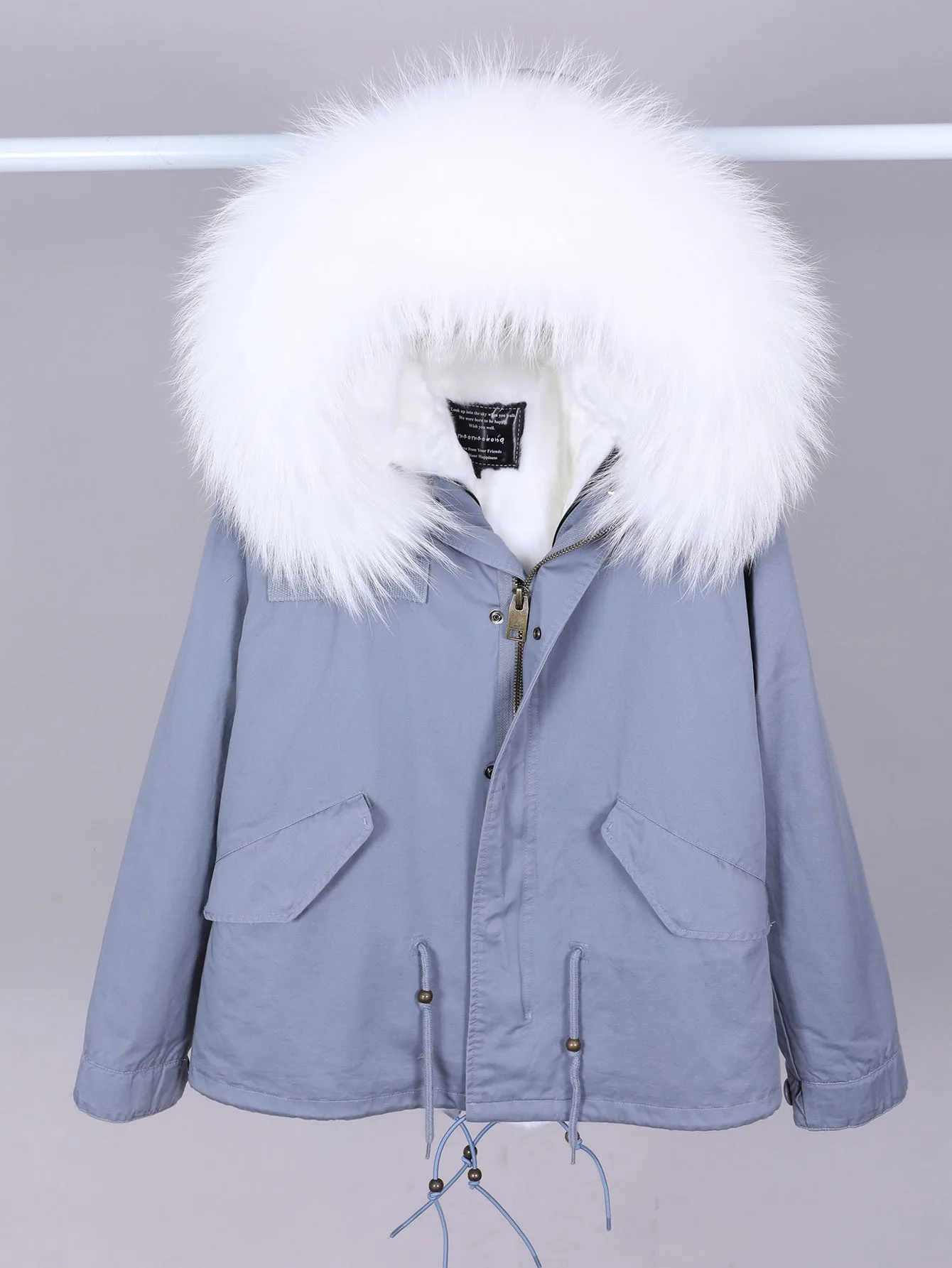 MAOMAOKONG, новинка 2025, натуральный белый енот, большой меховой воротник, женское зимнее пальто с воротником из натурального меха, женская короткая парка-бомбер, куртка-бомбер