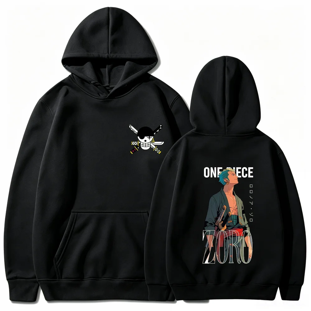 Bandai One Piece Men's Hoodie High Quality Soft Warm Autumn Winter Fleece Pullover Featuring Classic Samurai Style Zoro Graphic