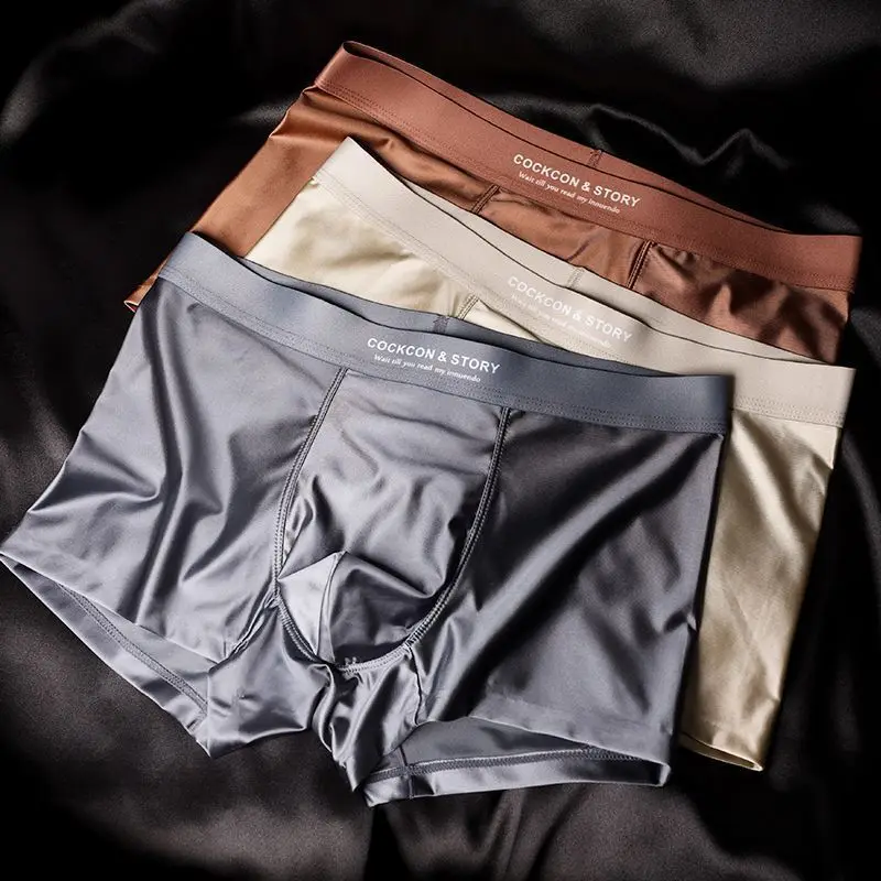 Satin Light Luxury Men's Ice Silk Briefs Men's Mulberry Silk 10A Antibacterial Base 0 Sense Premium Shorts Head Comfort Sexy - Image 3